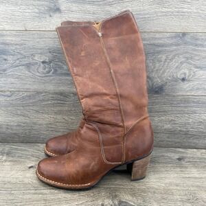 Indigo by Clarks Womens Brown Leather Tall Side Zip Block Heel Boots 82923 7.5M